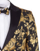 Gold & Black Floral Design Blazer with Contrasting Lapel & Matching Bow Tie-Makrom