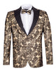 Gold & Black Paisley Velvet Design Blazer with Contrasting Lapel & Matching Bow Tie-Makrom
