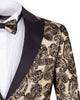 Gold & Black Paisley Velvet Design Blazer with Contrasting Lapel & Matching Bow Tie-Makrom