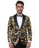 Gold Glitter Brush Print Blazer with Contrasting Lapel & Matching Bow Tie-Makrom