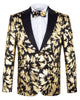 Gold Glitter Brush Print Blazer with Contrasting Lapel & Matching Bow Tie-Makrom