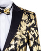 Gold Glitter Brush Print Blazer with Contrasting Lapel & Matching Bow Tie-Makrom