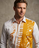 Gold Musical Print Satin Men`s Shirt