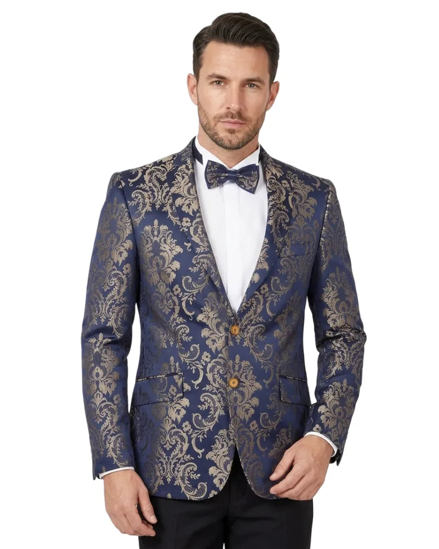 Gold Paisley Printed Men's Blazer-Makrom