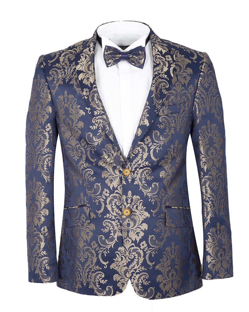 Gold Paisley Printed Men's Blazer-Makrom