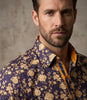 Gold Rose Print Shirt with Matching Handkerchief
