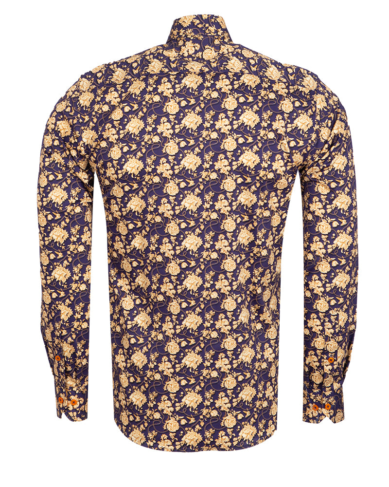 Gold Rose Print Shirt with Matching Handkerchief-Makrom
