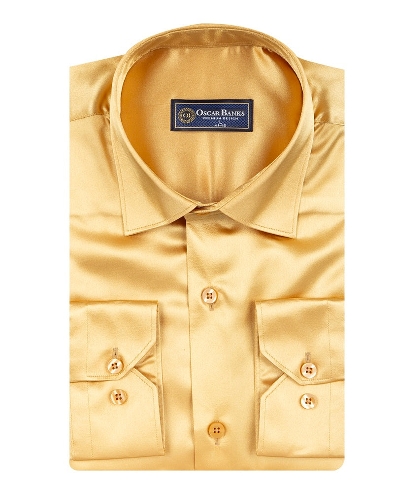 Gold Satin Plain Satin Classic Men’s Shirt-Makrom
