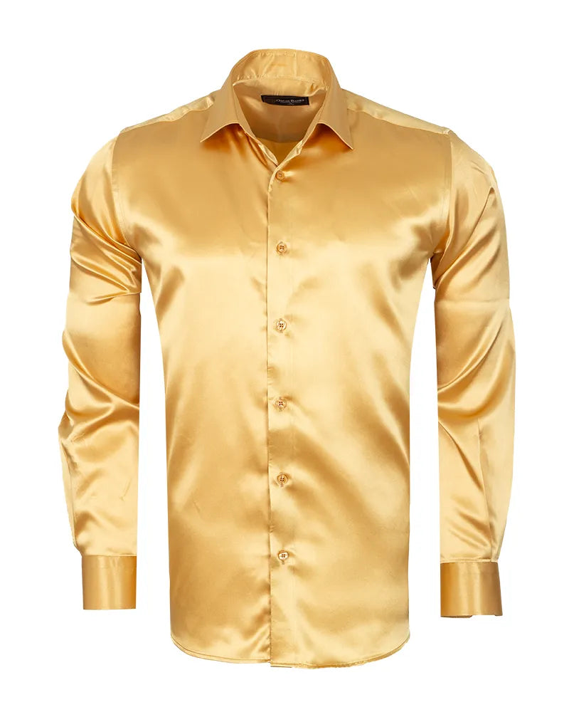 Gold Satin Plain Satin Classic Men’s Shirt-Makrom