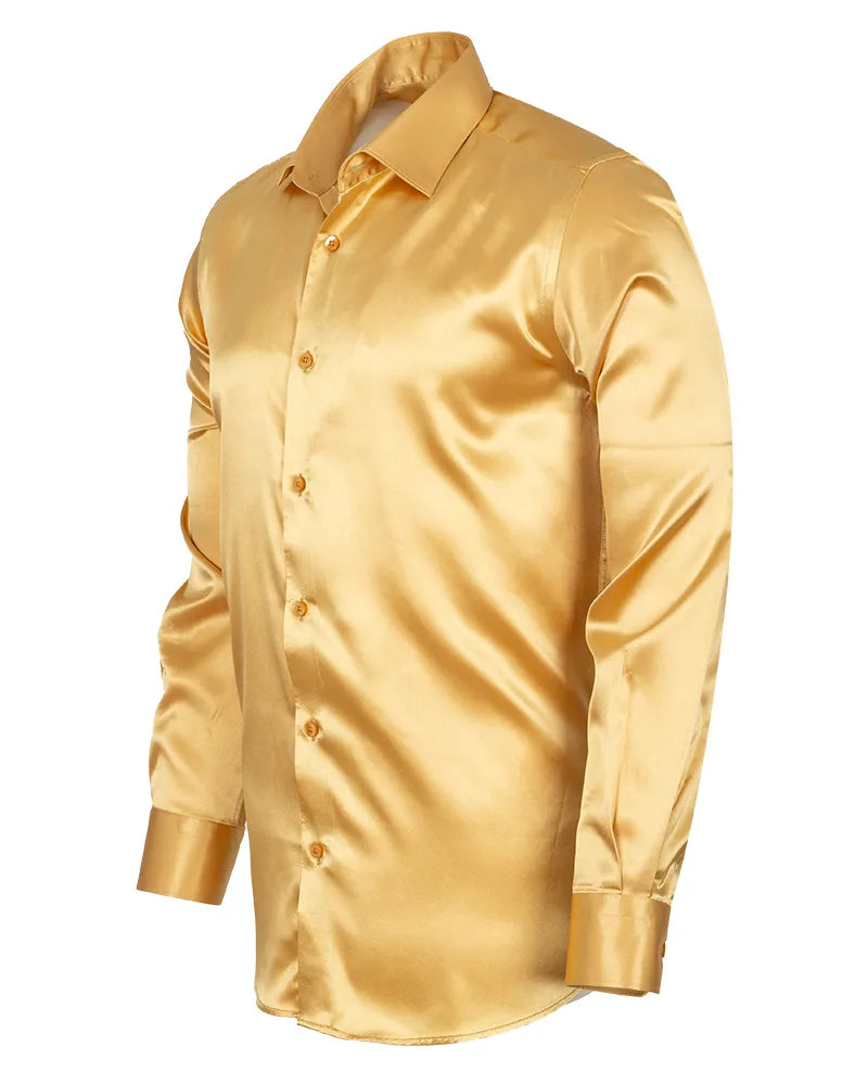 Gold Satin Plain Satin Classic Men’s Shirt-Makrom