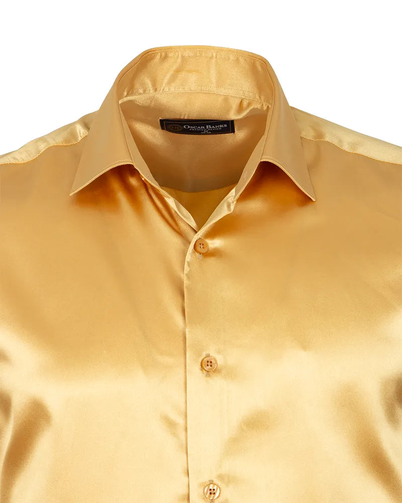 Gold Satin Plain Satin Classic Men’s Shirt-Makrom