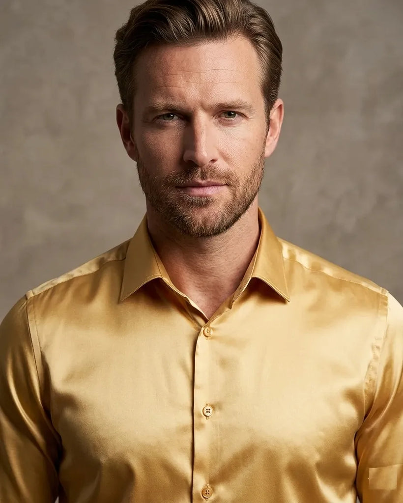 Gold Satin Plain Satin Classic Men’s Shirt