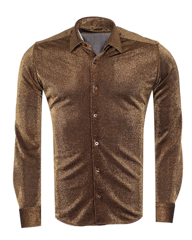 Gold Sparkle Studded Glitter Shirt-Makrom