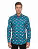 Green Flamingo Print Men's Shirt with Matching Handkerchief-Makrom