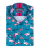 Green Flamingo Print Men's Shirt with Matching Handkerchief-Makrom