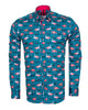 Green Flamingo Print Men's Shirt with Matching Handkerchief-Makrom