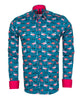 Green Flamingo Print Men's Shirt with Matching Handkerchief-Makrom