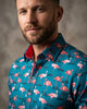 Green Flamingo Print Men's Shirt with Matching Handkerchief