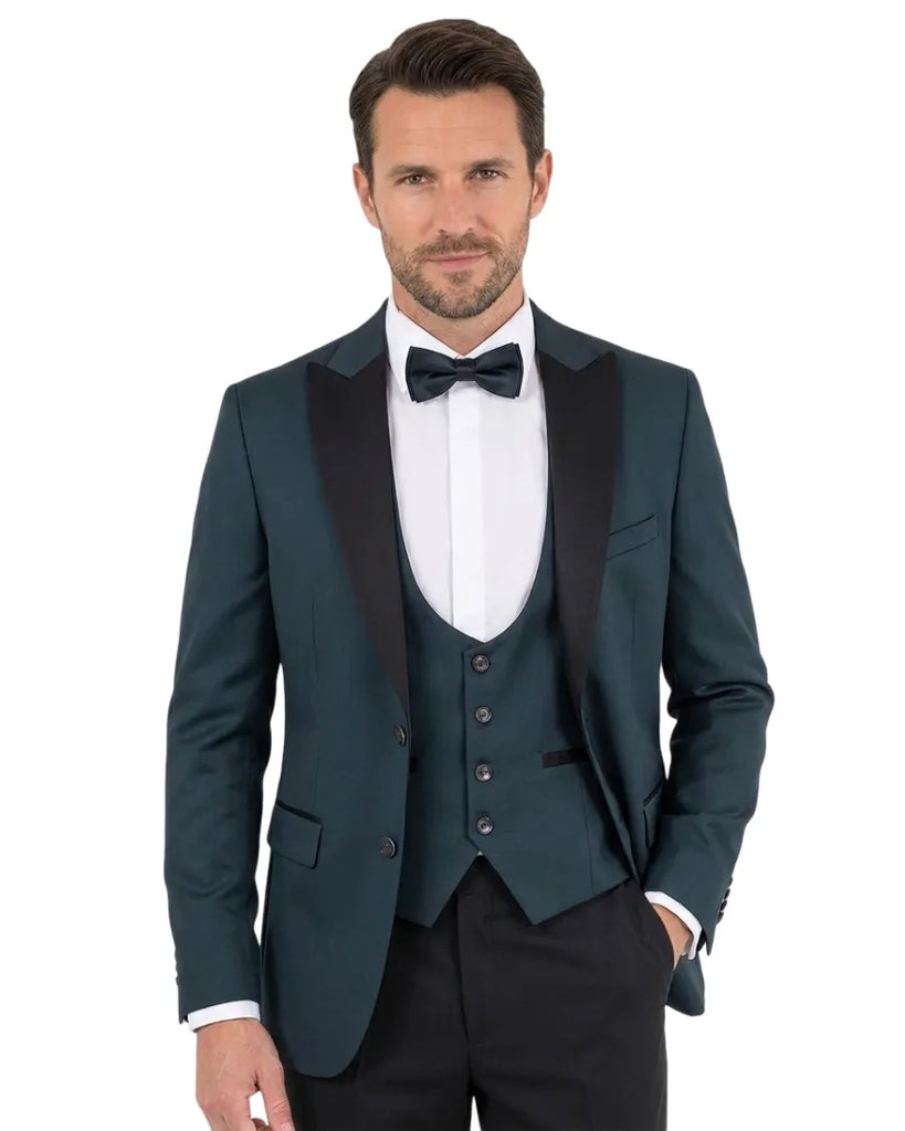 Green Flora Contrasting Lapel Blazer & Waistcoat-Makrom