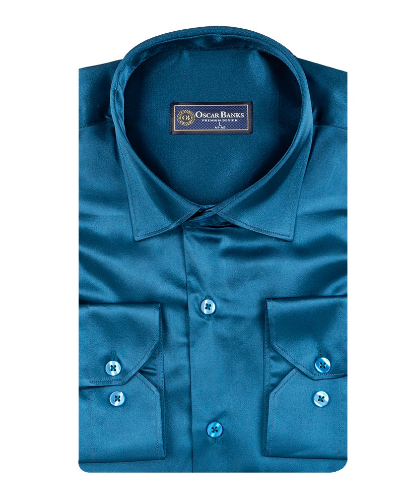 Green Flora Plain Satin Classic Men’s Shirt-Makrom