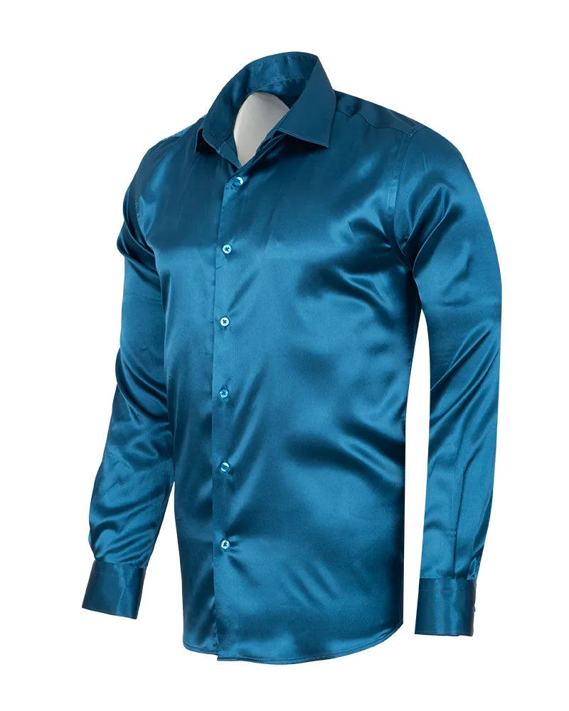 Green Flora Plain Satin Classic Men’s Shirt-Makrom