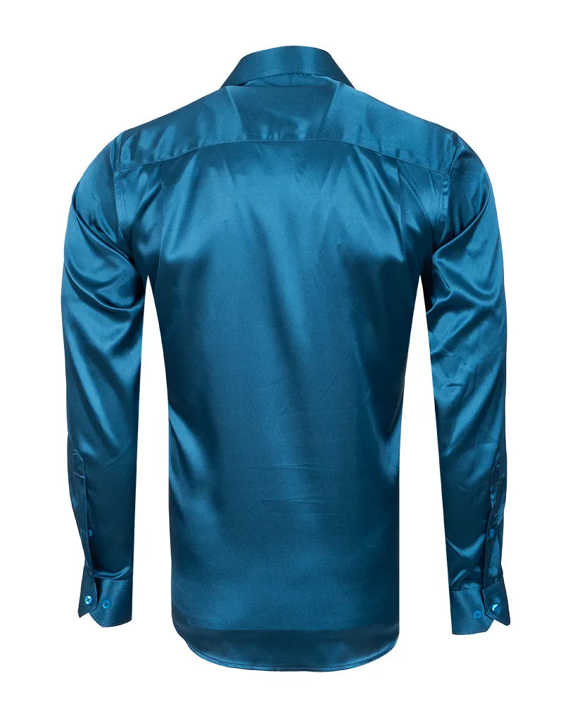 Green Flora Plain Satin Classic Men’s Shirt-Makrom