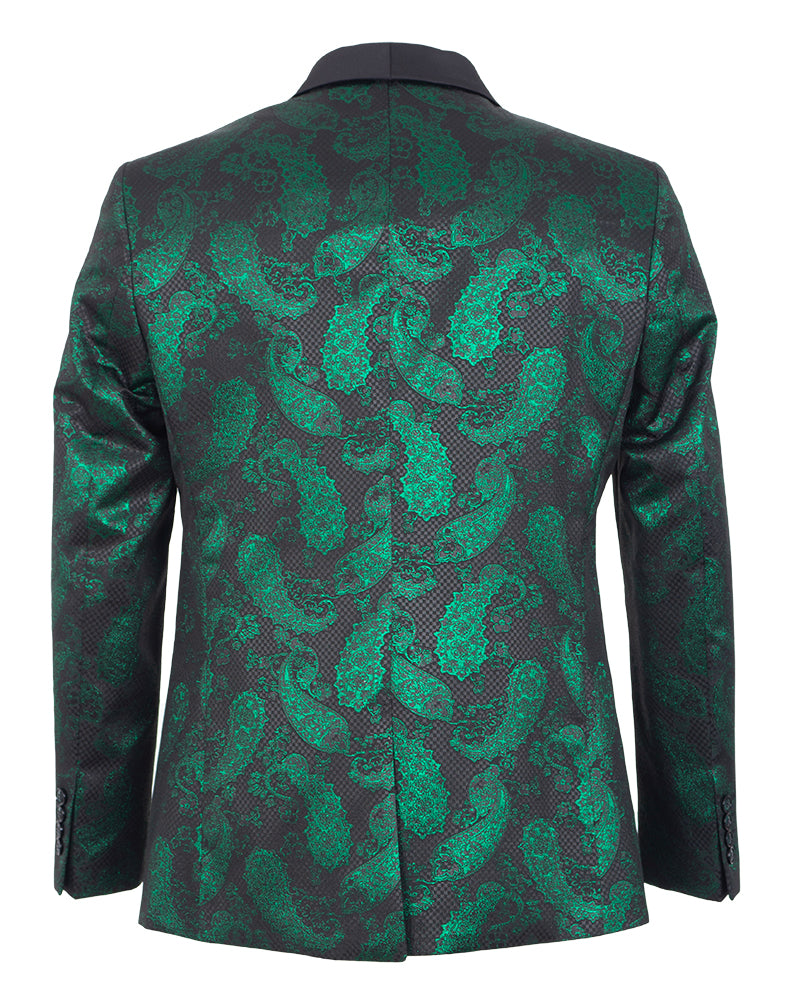Green Paisley Contrasting Lapel Blazer & Matching Bow Tie-Makrom