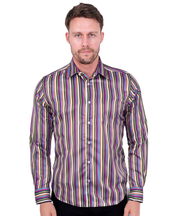 Green Pastel Neon Striped Men's Shirt-Makrom