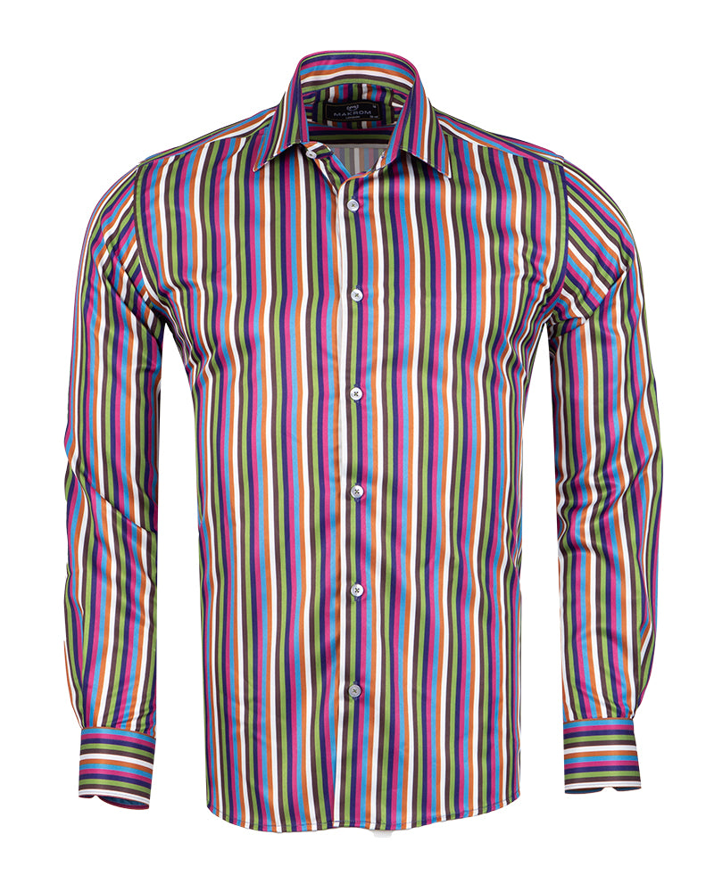 Green Pastel Neon Striped Men's Shirt-Makrom