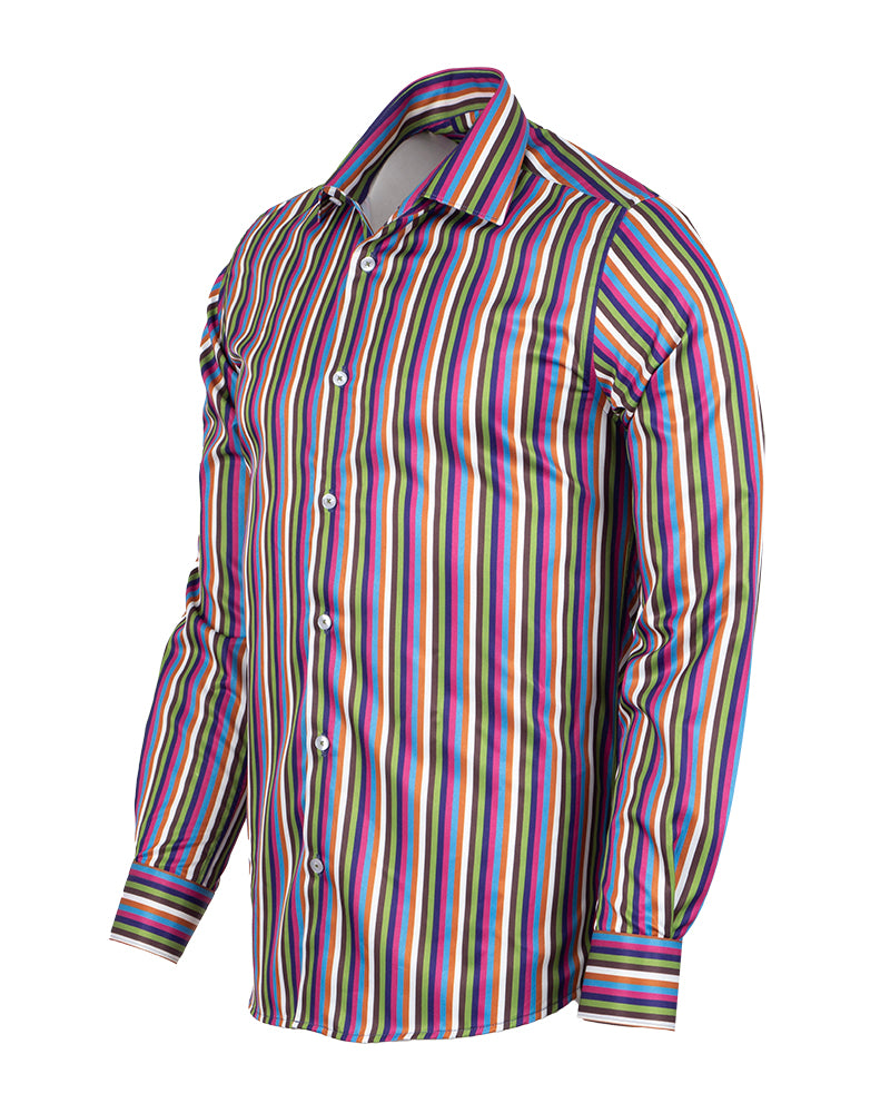 Green Pastel Neon Striped Men's Shirt-Makrom
