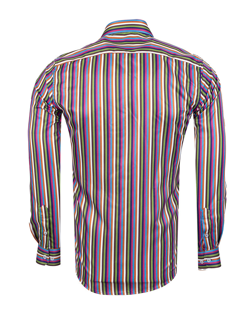 Green Pastel Neon Striped Men's Shirt-Makrom