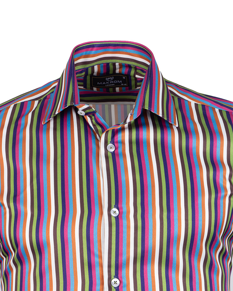 Green Pastel Neon Striped Men's Shirt-Makrom
