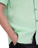 Green Plain Linen Short Sleeve Shirt-Makrom