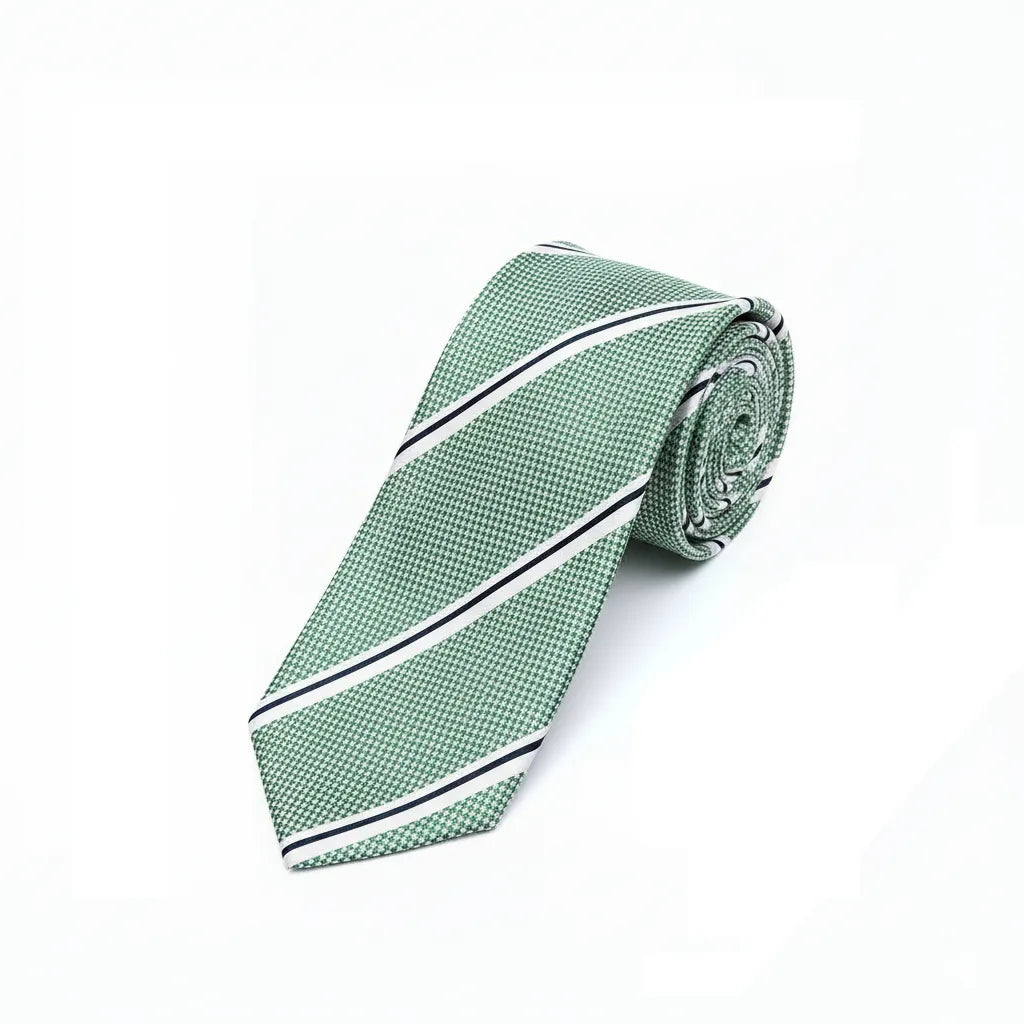 Green Striped Silk Classic Men`s Tie-Makrom