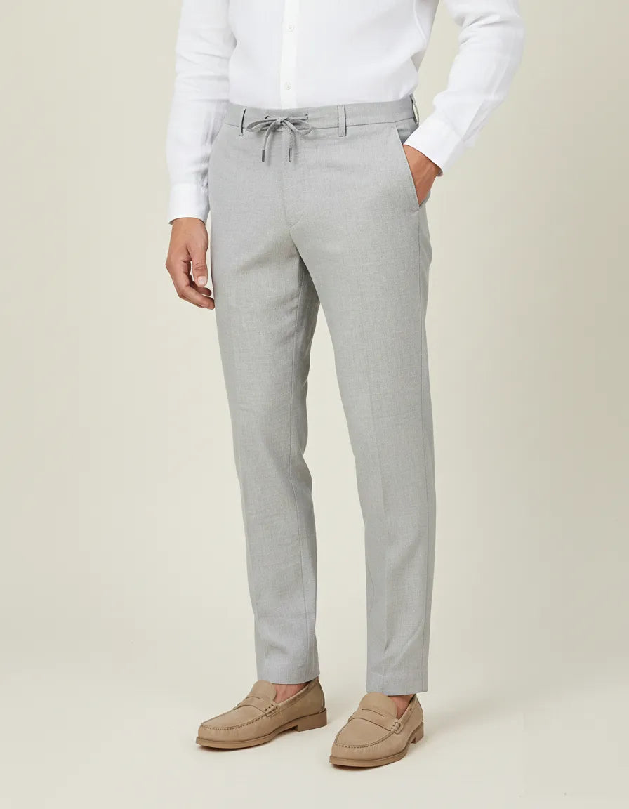 Grey Linen Plain Suit Trouser-Makrom