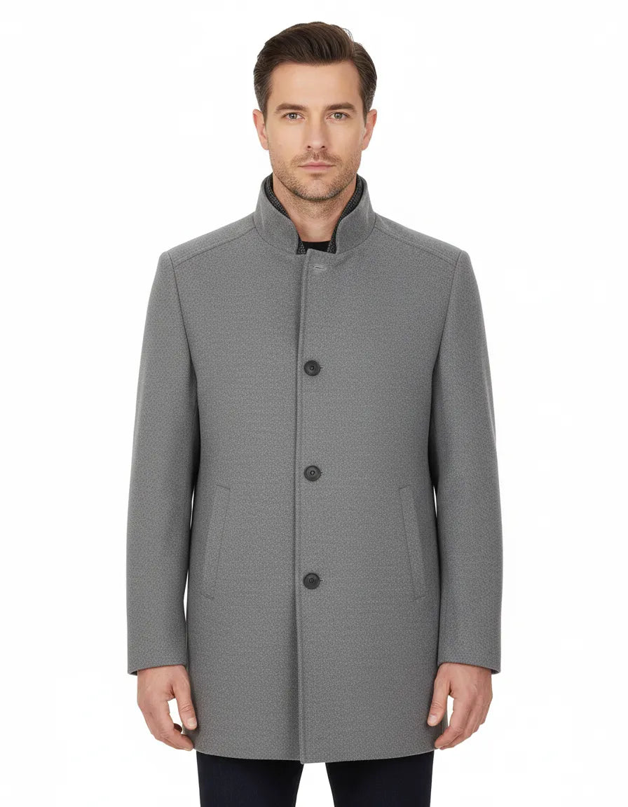 Grey Men's Overcoat with Removable Inner Layer-Makrom