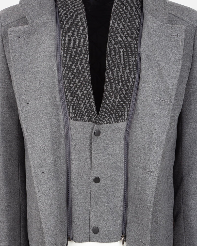 Grey Men's Overcoat with Removable Inner Layer-Makrom