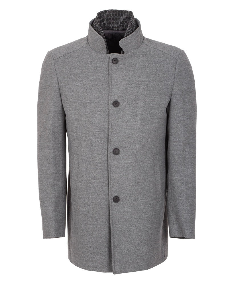 Grey Men's Overcoat with Removable Inner Layer-Makrom