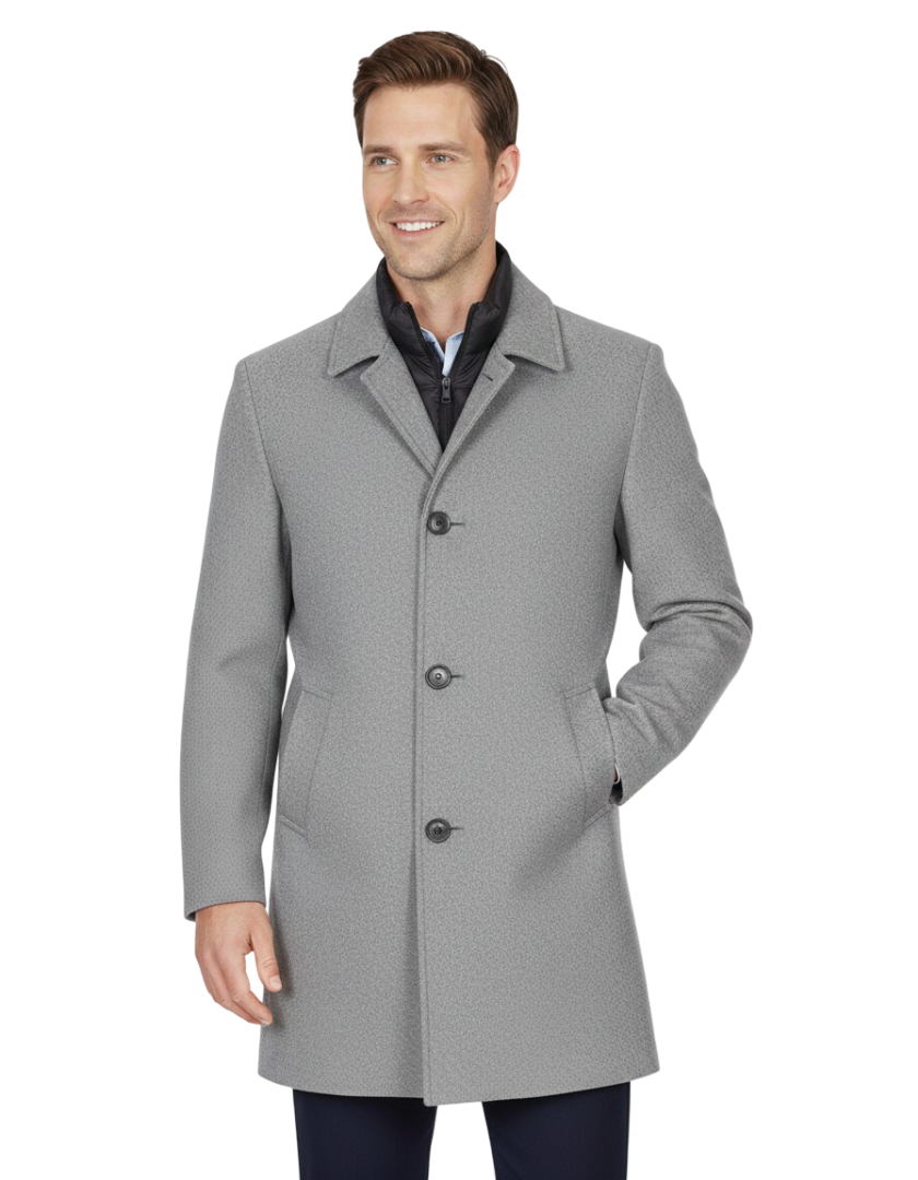 Grey Overcoat with Removable Quilted Inner Layer-Makrom