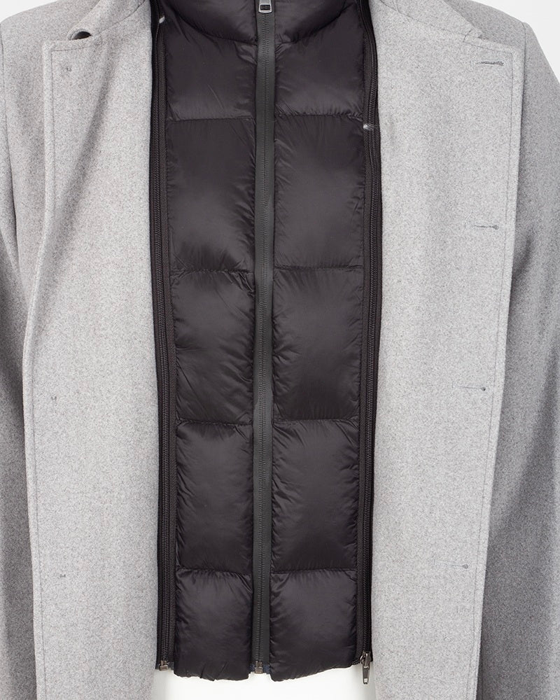 Grey Overcoat with Removable Quilted Inner Layer-Makrom