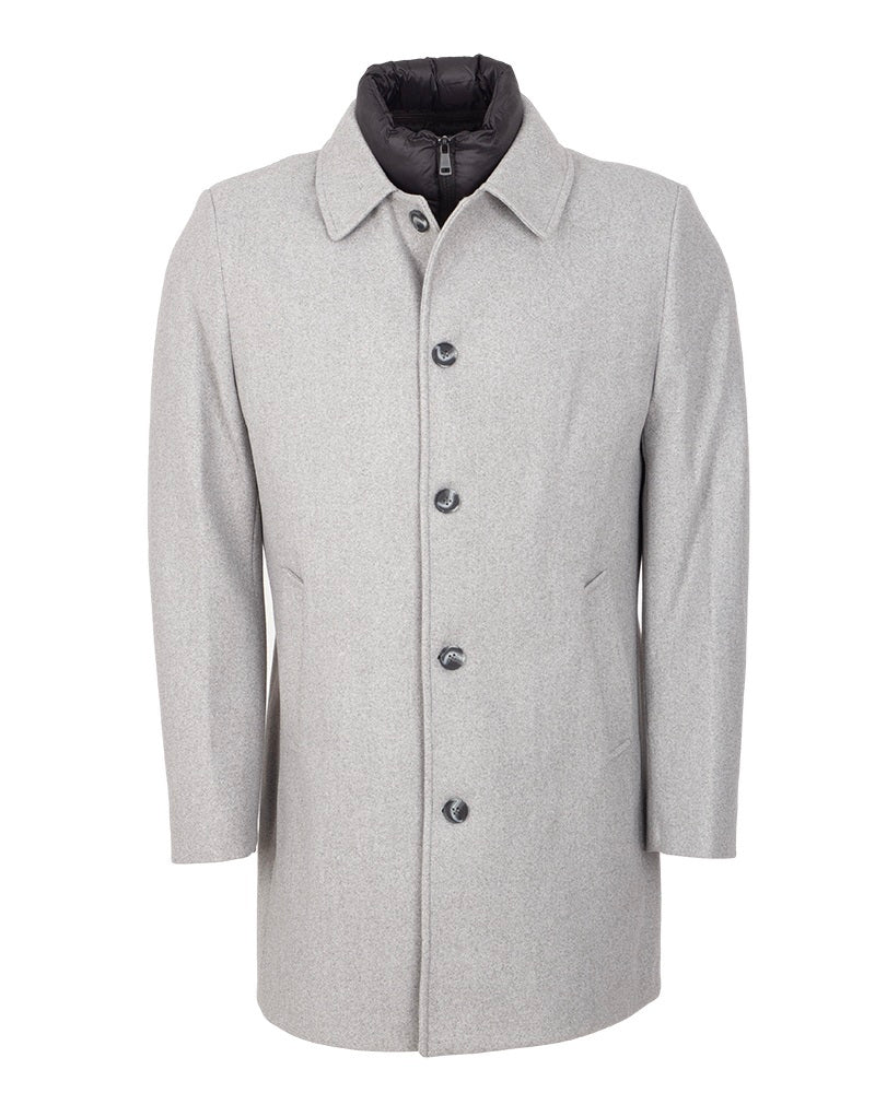 Grey Overcoat with Removable Quilted Inner Layer-Makrom
