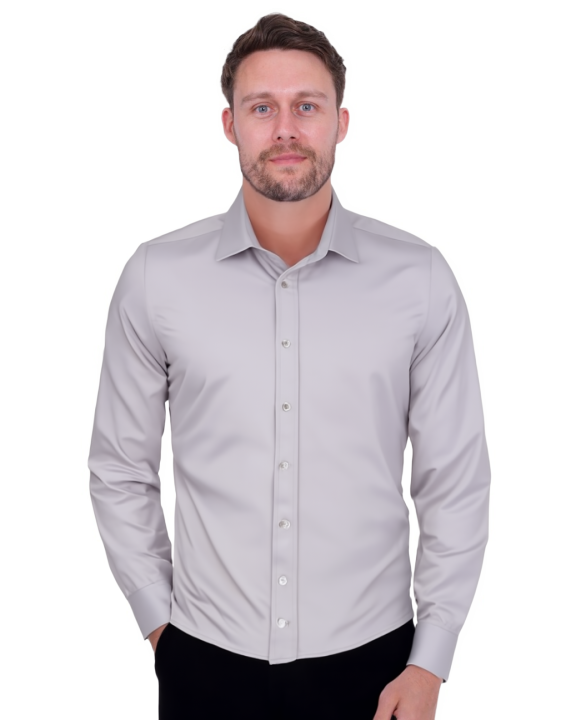 Grey Plain Double Cuff Shirt-Makrom