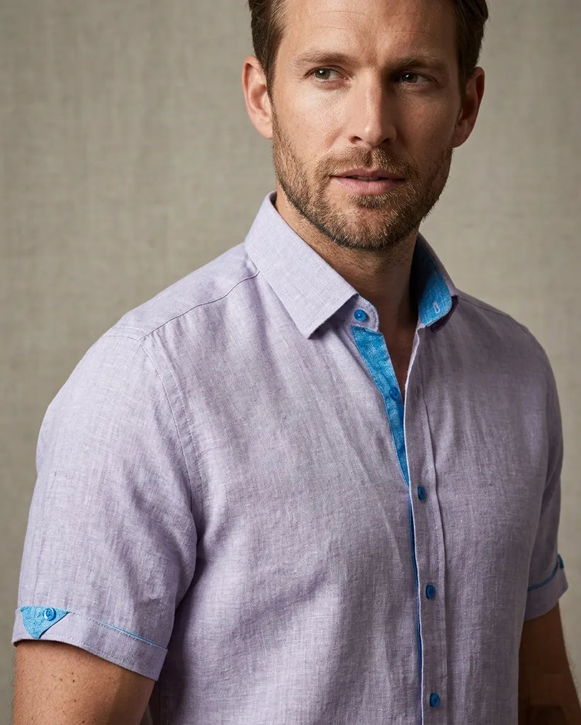 Grey Plain Linen Short Sleeve Shirt