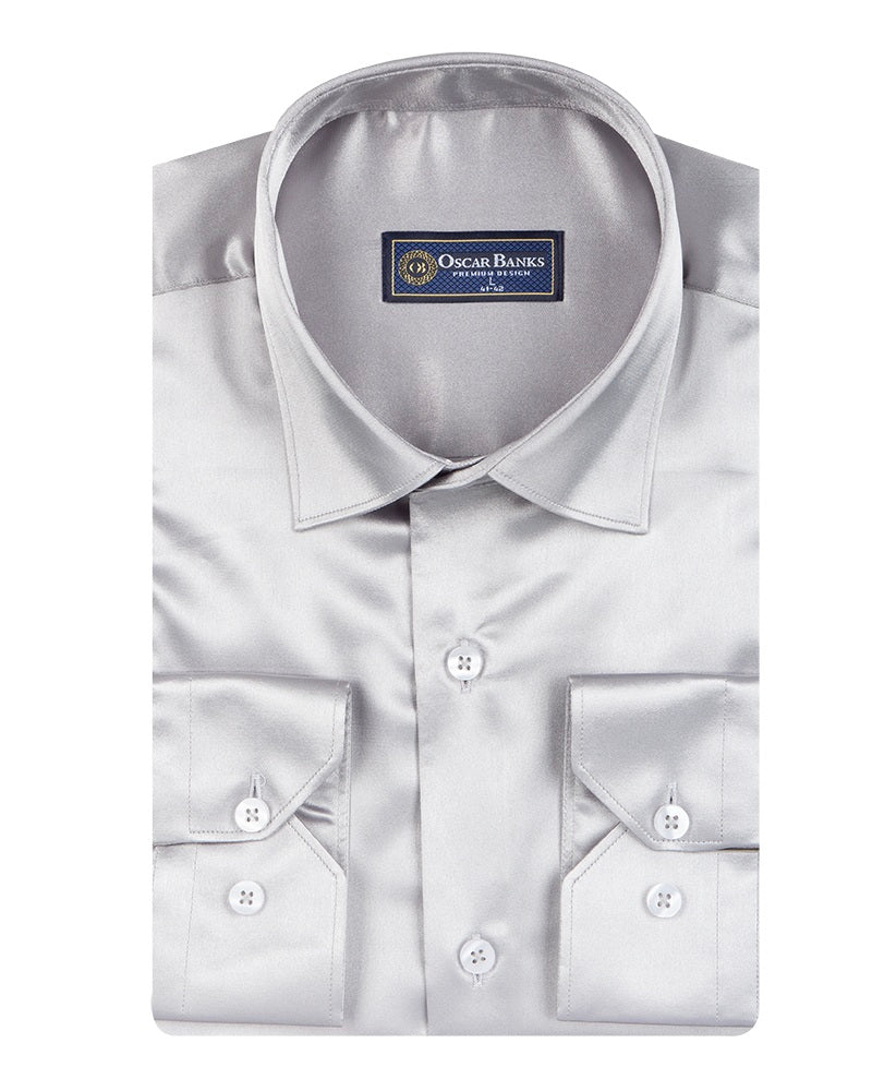 Grey Plain Satin Classic Men’s Shirt-Makrom