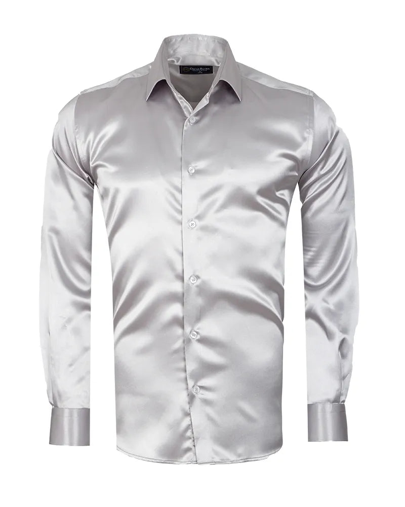 Grey Plain Satin Classic Men’s Shirt-Makrom
