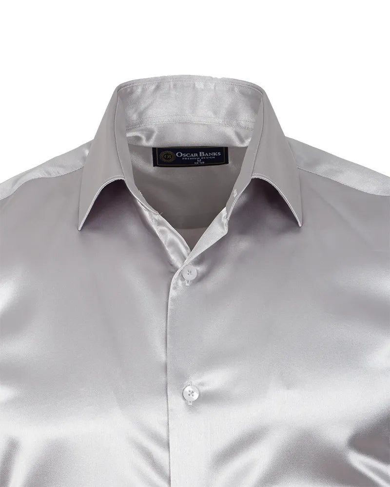 Grey Plain Satin Classic Men’s Shirt-Makrom