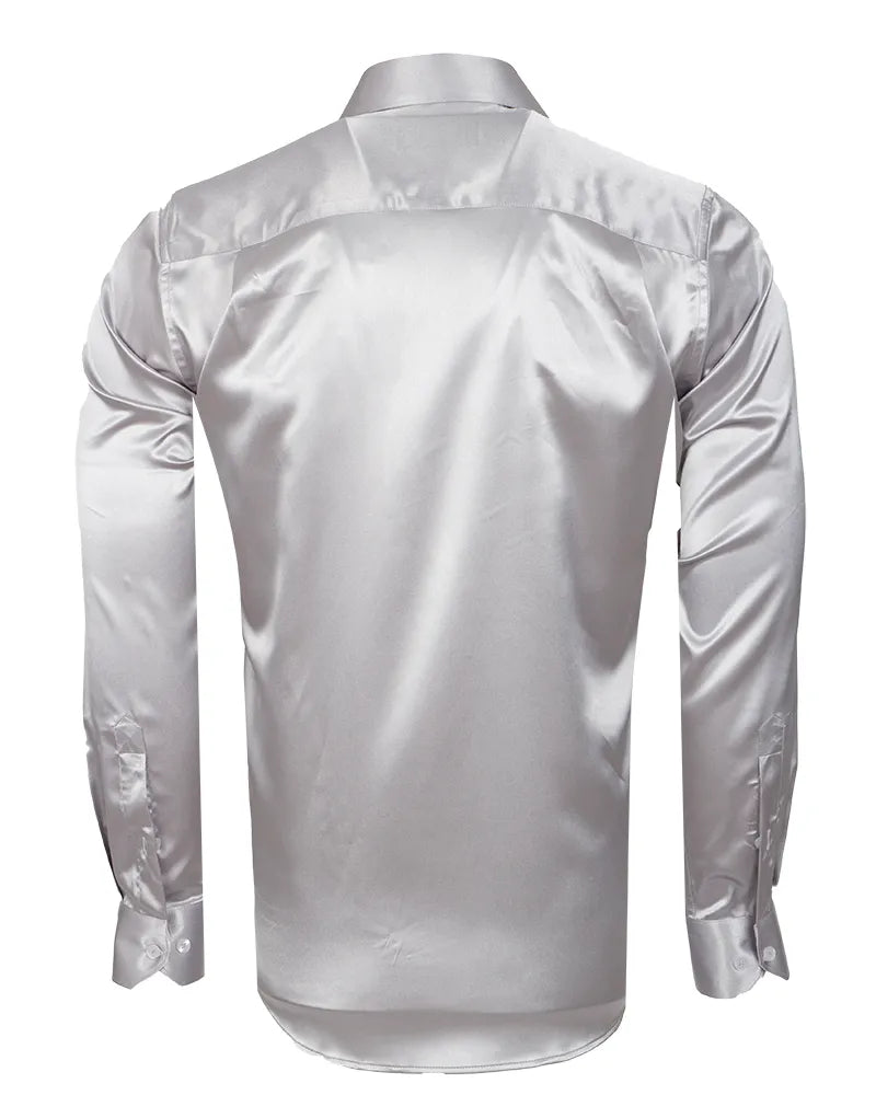 Grey Plain Satin Classic Men’s Shirt-Makrom