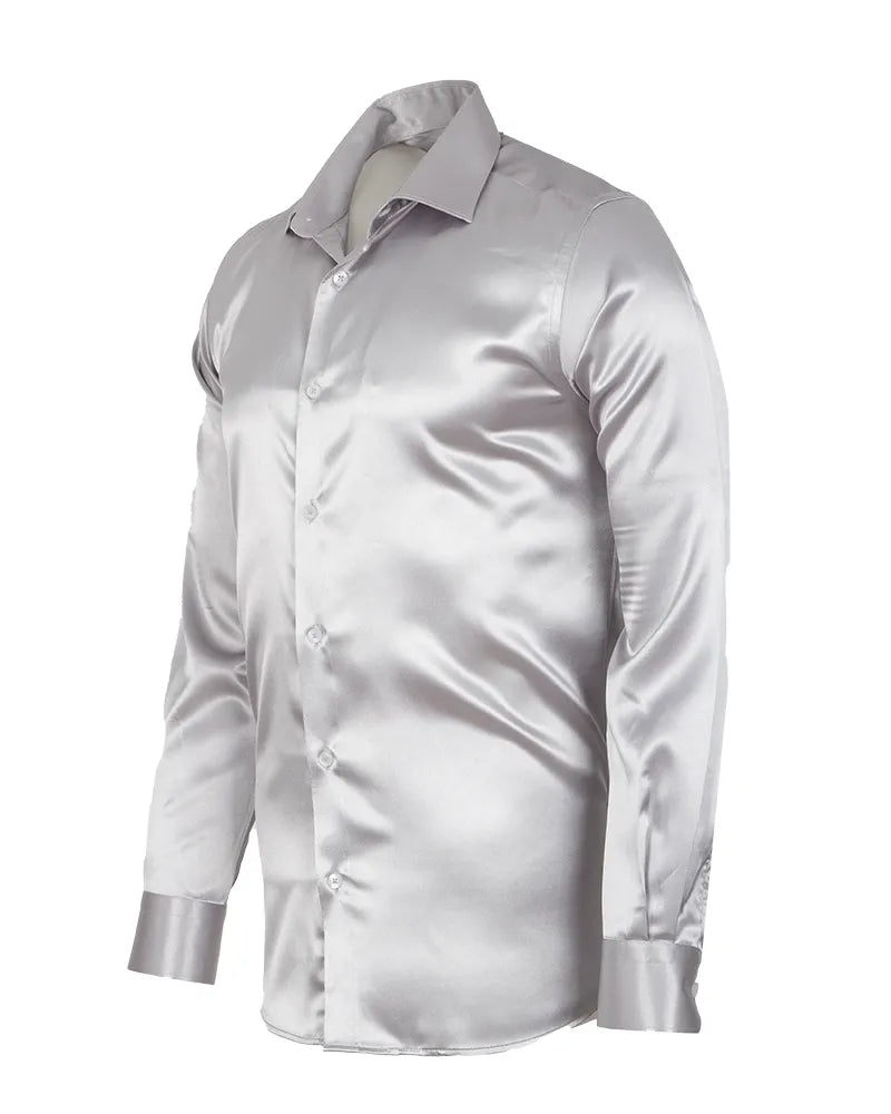 Grey Plain Satin Classic Men’s Shirt-Makrom