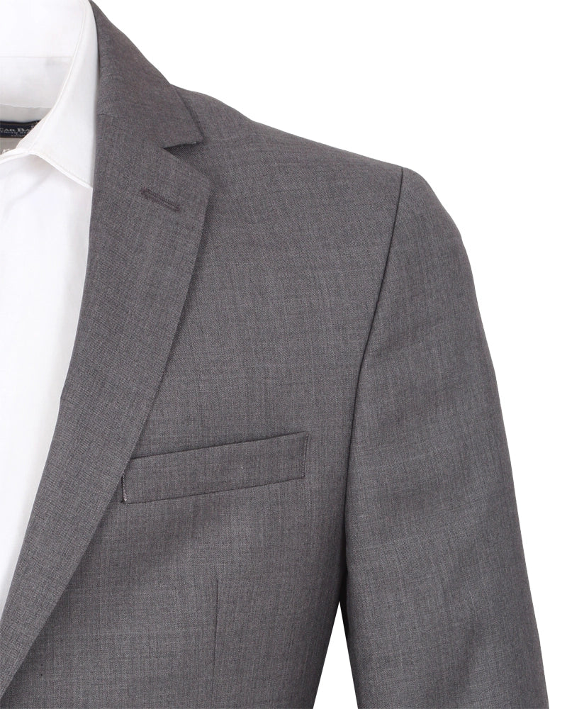 Grey Pure Wool Classic Plain 3 Piece Men's Suit-Makrom