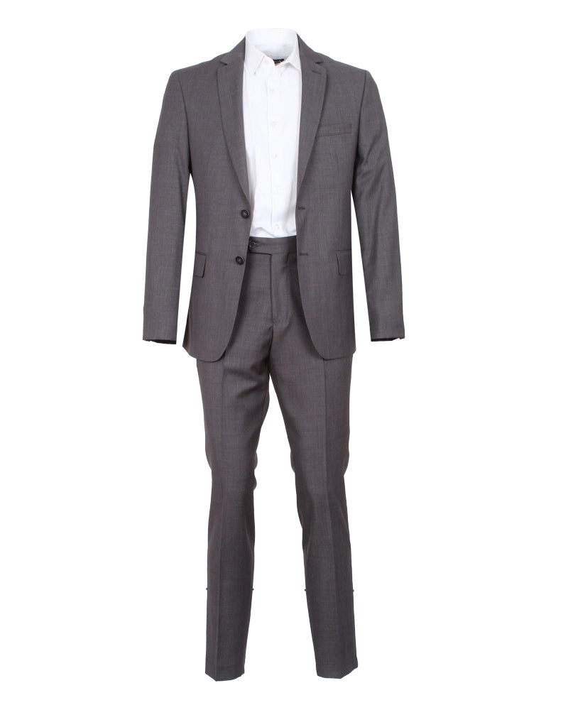 Grey Pure Wool Classic Plain 3 Piece Men's Suit-Makrom